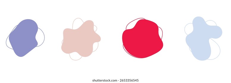 Organische Amöben-Kleckse, abstrakt, mit Linien, Vektorgrafik einzeln auf transparentem Hintergrund. Satz von unregelmäßigen runden Blot Form Grafikelement. Doodle Tropfen mit Umrisskreis. design eps 10 