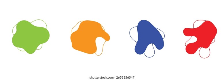 Organic amoeba blob shape abstract with line vector illustration isolated on transparent background. Set of irregular round blot form graphic element. Doodle drops with outline circle . design eps 10 