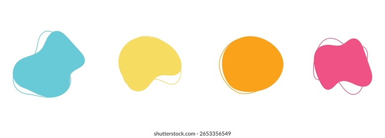 Organic amoeba blob shape abstract with line vector illustration isolated on transparent background. Set of irregular round blot form graphic element. Doodle drops with outline circle . design eps 10 