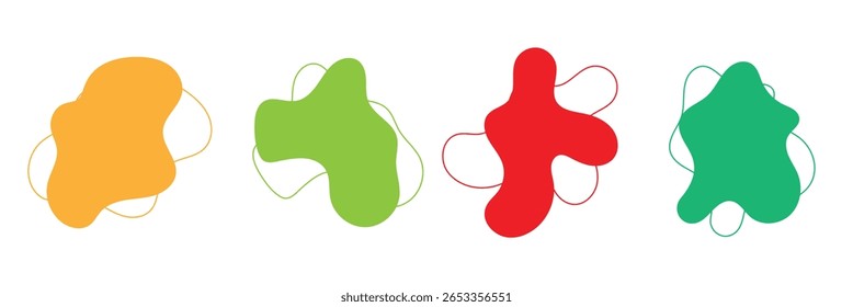 Organic amoeba blob shape abstract with line vector illustration isolated on transparent background. Set of irregular round blot form graphic element. Doodle drops with outline circle . design eps 10 