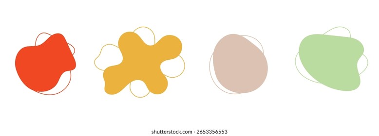 Organic amoeba blob shape abstract with line vector illustration isolated on transparent background. Set of irregular round blot form graphic element. Doodle drops with outline circle . design eps 10 