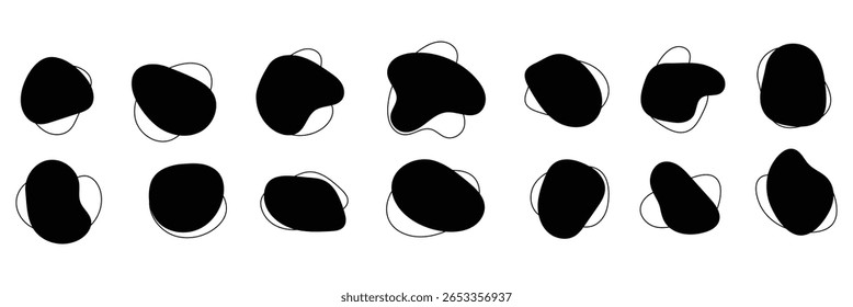Organic amoeba blob shape abstract with line vector illustration isolated on transparent background. Set of irregular round blot form graphic element. Doodle drops with outline circle . design eps 10 