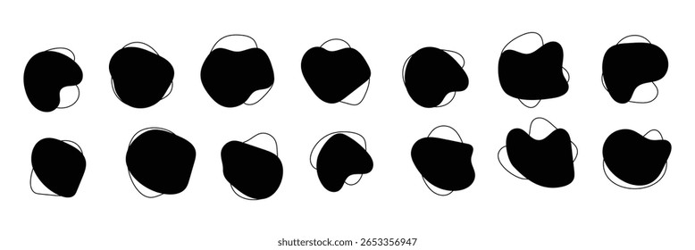 Forma orgánica de la amoeba blob abstracta con la Ilustración vectorial de la línea aislada en fondo transparente. Conjunto de elemento gráfico de forma de blot redondo irregular. Doodle gotas con contorno de círculo. diseño eps 10 