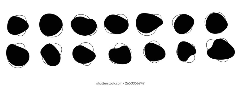 Organic amoeba blob shape abstract with line vector illustration isolated on transparent background. Set of irregular round blot form graphic element. Doodle drops with outline circle . design eps 10 