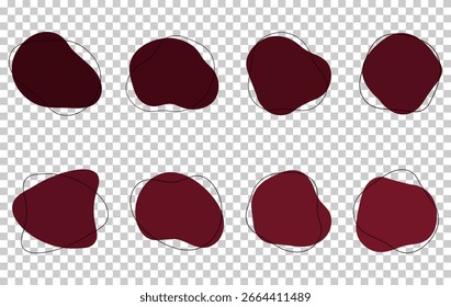 Cor abstrata da forma de bolha de ameba orgânica com ilustração de vetor de linha isolada no plano de fundo transparente. Conjunto de elementos gráficos em forma de borrão redondo irregular. Quedas de rabiscar com círculo na estrutura de tópicos