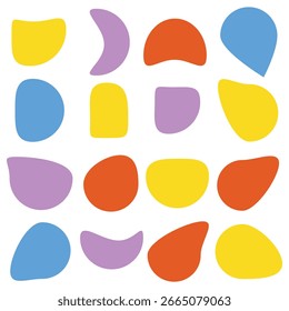 Ilustración vectorial colorida abstracta orgánica de la forma de la mancha de la ameba aislada en el fondo blanco. Conjunto de elemento gráfico de forma de mancha redonda irregular. doodle gotas de colección. Anuncio contemporáneo EPS10