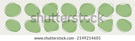 Organic amoeba blob shape abstract green color with line vector illustration isolated on transparent background. Set of irregular round blot form graphic element. Doodle drops with outline circle Foto d'archivio © 
