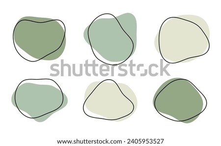 Organic amoeba blob shape abstract green color with line vector illustration isolated on transparent background. Set of irregular round blot form graphic element. Doodle drops with outline circle