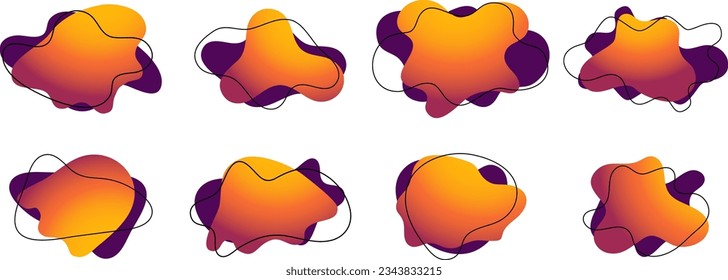 Organic amoeba blob shape gradient vector illustration set Abstract irregular form Flat style Fluid for design and paint Simple amoeba shape Asymmetric spot Clipart of bubble blotch, deform drip