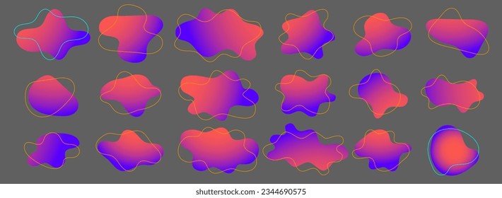 Organic amoeba blob shape gradient vector illustration set Abstract irregular form Flat style Fluid for design and paint Simple amoeba shape Asymmetric spot Clipart of bubble blotch, deform drip