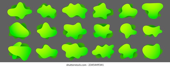 Organic amoeba blob shape gradient vector illustration set Abstract irregular form Flat style Fluid for design and paint Simple amoeba shape Asymmetric spot Clipart of bubble blotch, deform drip