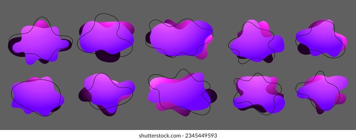 Organic amoeba blob shape gradient vector illustration set Abstract irregular form Flat style Fluid for design and paint Simple amoeba shape Asymmetric spot Clipart of bubble blotch, deform drip