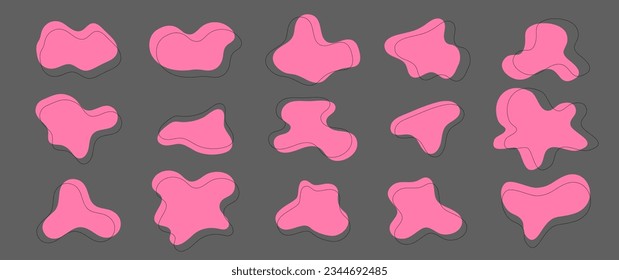 Dibujo vectorial con forma de blob de ameba orgánica Resumen de forma irregular Estilo plano Fluido para diseño y pintura Forma de ameba simple Mancha asimétrica Forma de arco de burbujas, goteo de deforma