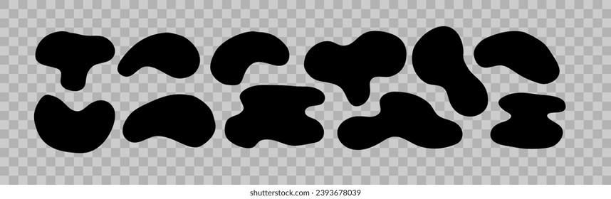 Organic amoeba blob shape vector illustration set Abstract irregular form Flat style Fluid for design and paint Simple amoeba shape Asymmetric spot Clipart of bubble blotch, deform drip