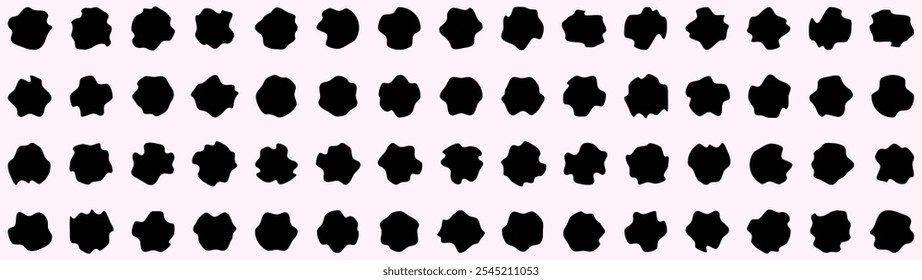 Forma de bolha de ameba orgânica, conjunto de ilustração vetorial. Bolhas líquidas onduladas negras. Bolhas irregulares aleatórias amorfas. bolha de tinta líquida, espalhando mancha de tinta fluida conjunto de ilustração isolado.