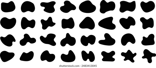 Organic amoeba blob shapes. Different blotch shapes collection. Irregular blobs abstract organic shapes. Set of round blot form graphic. 