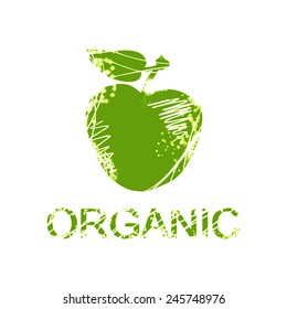 Organic apple Grunge image Vector illustration