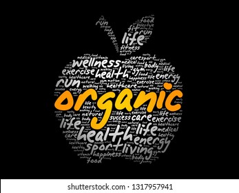 Organic apple word cloud collage, health concept background