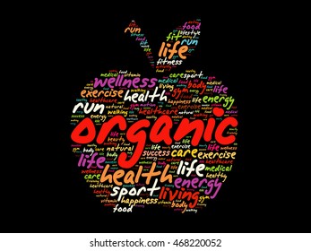 Organic apple word cloud collage, health concept background