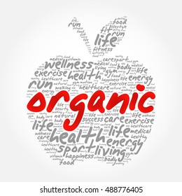 Organic apple word cloud collage, health concept background