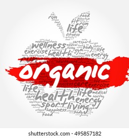 Organic apple word cloud collage, health concept background