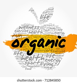 Organic apple word cloud collage, health concept background