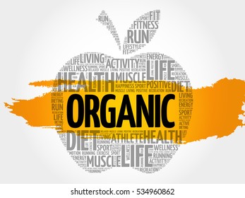 ORGANIC apple word cloud, health concept