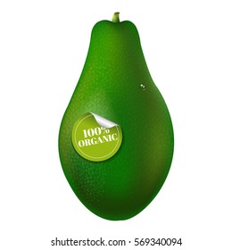 Organic Avocado, With Gradient Mesh, Isolated On White Background