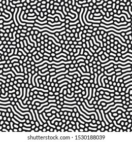 Organic background with rounded lines. Diffusion reaction seamless pattern. Linear design with biological shapes. Abstract vector illustration in black and white.