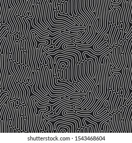 Organic background with rounded lines. Diffusion reaction seamless pattern. Linear design with biological shapes. Abstract vector illustration in black and white.