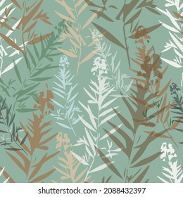 Organic background, vector. Botanical seamless pattern with wild herbs