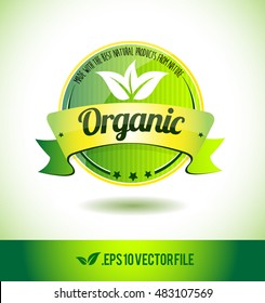 Organic badge label seal text tag word stamp logo design green leaf template vector eps