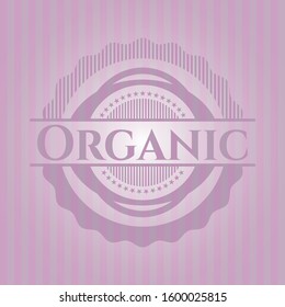 Organic badge with pink background. Vector Illustration. Detailed.