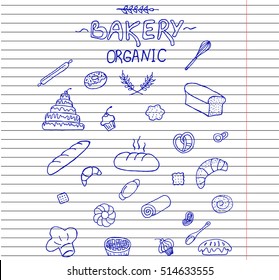 organic bakery.Bread and pastry collection. Bread house. Engraved top view illustration. Flat lay. Vector illustration.