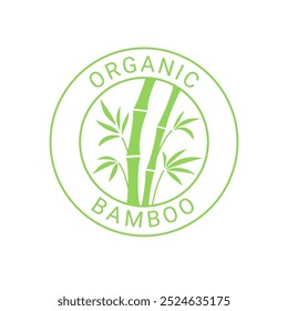 Organic bamboo circle sticker or label. Bamboo product badge. Vector flat round icon isolated on white background.