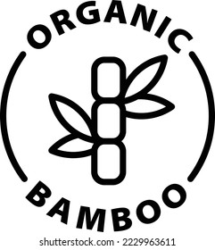 organic bamboo icon. Isolated vector black outline stamp label rounded badge product tag on transparent background. Symbol.
