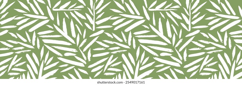 Organic Bamboo Leaf Pattern. Branch with Leaves Ornamental Texture. Floral Seamless Pattern. Palm Branch Background. Flourish Nature Summer Garden. Tropical Green Ornament