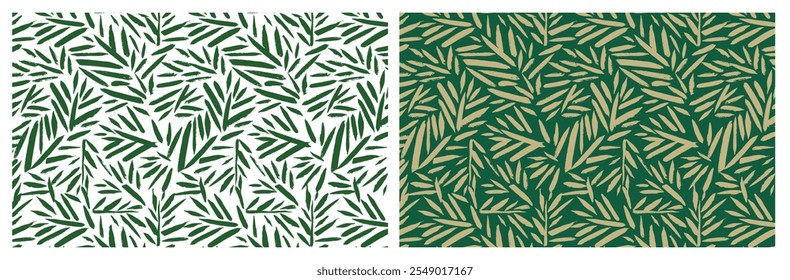 Organic Bamboo Leaf Pattern. Branch with Leaves Ornamental Texture. Floral Seamless Pattern. Palm Branch Background. Flourish Nature Summer Garden. Tropical Green Ornament