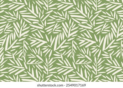 Organic Bamboo Leaf Pattern. Branch with Leaves Ornamental Texture. Floral Seamless Pattern. Palm Branch Background. Flourish Nature Summer Garden. Tropical Green Ornament