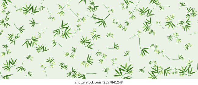 Organic bamboo leaf seamless pattern background. Modern tile green color backdrop