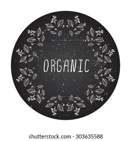 Organic - banner. Hand-sketched herbal elements on chalkboard background.  