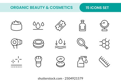 Organic Beauty and Cosmetics product outline icon set. editable line icon collection.