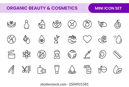 Organic Beauty and Cosmetics product outline icon set. editable line icon collection.