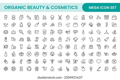 Organic Beauty and Cosmetics product outline icon set. editable line icon collection.