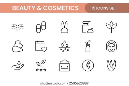 Organic Beauty and Cosmetics product outline icon set. editable line icon collection.