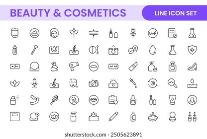 Organic Beauty and Cosmetics product outline icon set. editable line icon collection.