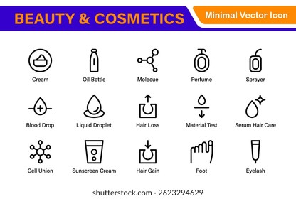 Organic Beauty and Cosmetics product outline icon set. editable line icon collection.