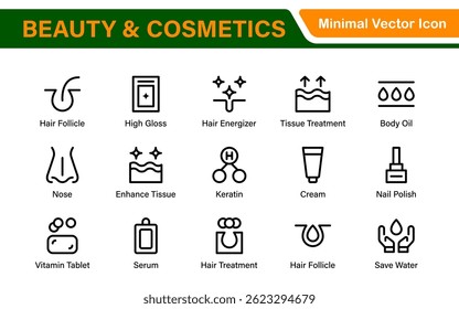 Organic Beauty and Cosmetics product outline icon set. editable line icon collection.