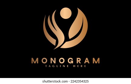 Organic beauty leaf logo vector monogram template