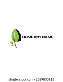 Organic Beauty Product Natural Skin Hair Care Girl Face Leaf Logo, Woman Face Leaf Logo Design